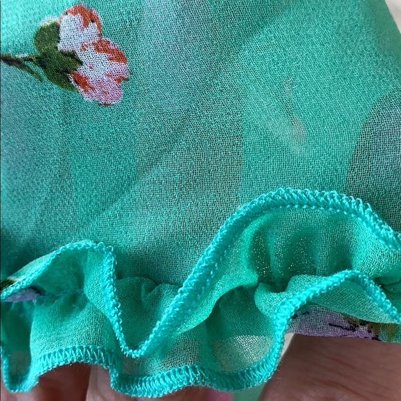 Green Floral Lined Ruffle Trim Wrap Dress - Picture 8 of 11